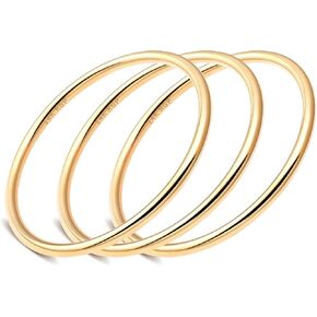 4mm 14K Gold Plated Bracelet | Glossy Stackable Minimalism Bangle Bracelet for Women | Solid Plain Round Twisted Flat Polished Bracelet Best Gifts for Love (Gold and Silver)
