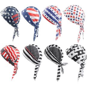 8 Pack Do Rag Skull Caps for Men Cap Bandana Hat Sweat Wicking Cooling Helmet Liner Cycling Beanie Head Wraps Rag