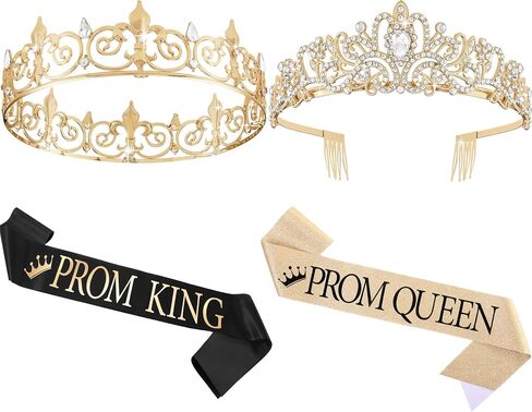 Lyrow 4 PCS Prom King and Queen Crowns and Sashes Struation Prom Prom King and Queen Tiara Sash for Party Favor in Saudi Arabia