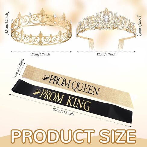 Lyrow 4 PCS Prom King and Queen Crowns and Sashes Struation Prom Prom King and Queen Tiara Sash for Party Favor in Saudi Arabia