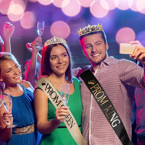 Lyrow 4 PCS Prom King and Queen Crowns and Sashes Struation Prom Prom King and Queen Tiara Sash for Party Favor in Saudi Arabia