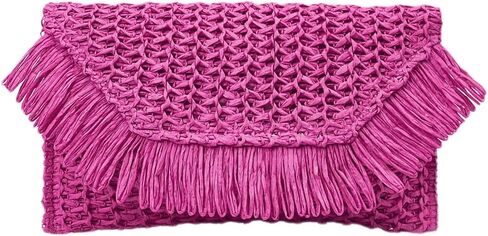 Floerns Women's Woven Straw Envelope Fringe Trim Rattan Beach Clutch Handbag in Saudi Arabia