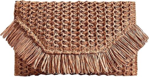 Floerns Women's Woven Straw Envelope Fringe Trim Rattan Beach Clutch Handbag in Saudi Arabia