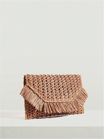 Floerns Women's Woven Straw Envelope Fringe Trim Rattan Beach Clutch Handbag in Saudi Arabia