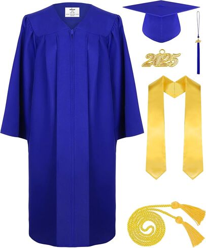 SOMSOC 5 Pieces Adults Matte Graduation Gown Cap Set with 2025 Tassel Graduation Sash Honor Cord Kit for High School College in Saudi Arabia