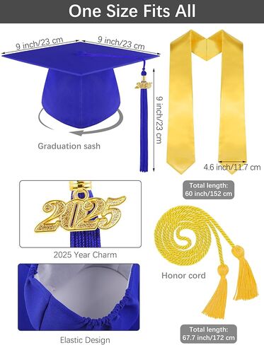SOMSOC 5 Pieces Adults Matte Graduation Gown Cap Set with 2025 Tassel Graduation Sash Honor Cord Kit for High School College in Saudi Arabia