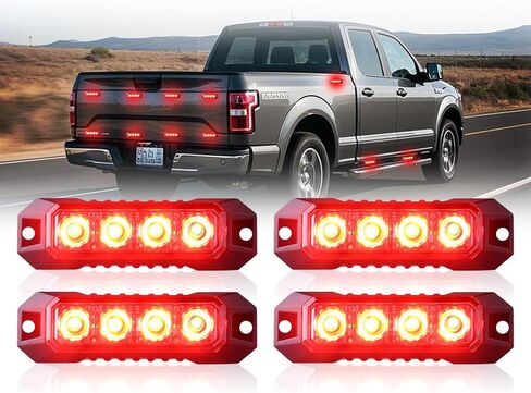 4-LED White Strobe Lights for Trucks, Emergency Strobe Lights, Surface Mount Grille Flash side marker Strobe Lights Mini Strobe Lights for Truck Trailer Vehicles Golf Cart RV 12-24V, 4PCS in Saudi Arabia