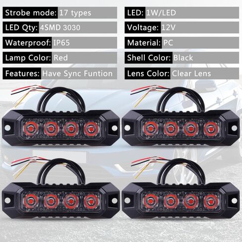 4-LED White Strobe Lights for Trucks, Emergency Strobe Lights, Surface Mount Grille Flash side marker Strobe Lights Mini Strobe Lights for Truck Trailer Vehicles Golf Cart RV 12-24V, 4PCS in Saudi Arabia