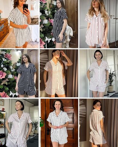 Ekouaer Womens Button Down Pajamas Set 2 Piece Sleepwear Short Sleeve Pjs Soft Stripe Lounge Sets in Kuwait