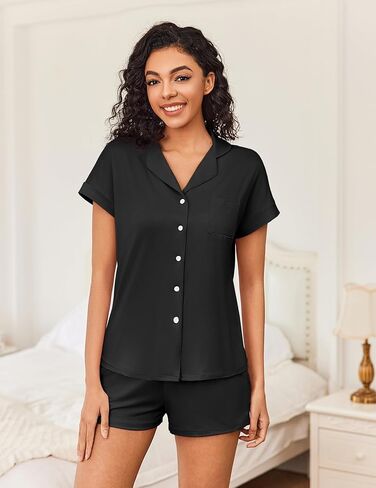 Ekouaer Womens Button Down Pajamas Set 2 Piece Sleepwear Short Sleeve Pjs Soft Stripe Lounge Sets in Kuwait