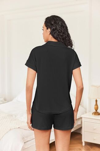 Ekouaer Womens Button Down Pajamas Set 2 Piece Sleepwear Short Sleeve Pjs Soft Stripe Lounge Sets in Kuwait