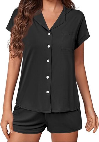 Ekouaer Womens Button Down Pajamas Set 2 Piece Sleepwear Short Sleeve Pjs Soft Stripe Lounge Sets in Kuwait