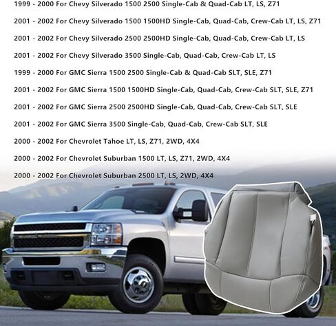 Secosautoparts السائق السائق السفلي البديل غطاء المقعد الجلدي بيوتر الرمادي #122 922 متوافق مع تشيفي سيلفرادو تاهو سوبربان GMC Sierra 1500 2500 3500 1999 2000 2001 2002 in Kuwait