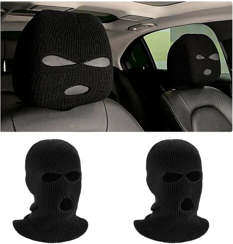 2 PCS Car Headrest Cover, Personalized Funny 3 Hole Auto Seat Full Face Mask Headcover, Ski Mask Wrap Protection for Front Seat Head Rest Decoration, Car Accessories (Pink) in Kuwait