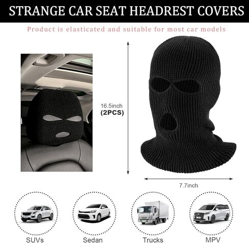 2 PCS Car Headrest Cover, Personalized Funny 3 Hole Auto Seat Full Face Mask Headcover, Ski Mask Wrap Protection for Front Seat Head Rest Decoration, Car Accessories (Pink) in Kuwait