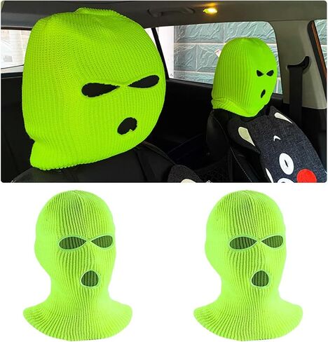 2 PCS Car Headrest Cover, Personalized Funny 3 Hole Auto Seat Full Face Mask Headcover, Ski Mask Wrap Protection for Front Seat Head Rest Decoration, Car Accessories (Pink) in Kuwait