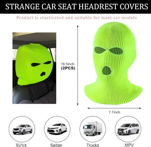 2 PCS Car Headrest Cover, Personalized Funny 3 Hole Auto Seat Full Face Mask Headcover, Ski Mask Wrap Protection for Front Seat Head Rest Decoration, Car Accessories (Pink) in Kuwait