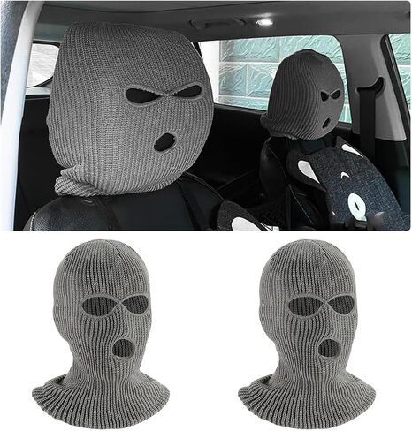 2 PCS Car Headrest Cover, Personalized Funny 3 Hole Auto Seat Full Face Mask Headcover, Ski Mask Wrap Protection for Front Seat Head Rest Decoration, Car Accessories (Pink) in Kuwait