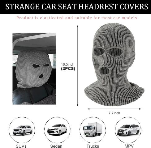 2 PCS Car Headrest Cover, Personalized Funny 3 Hole Auto Seat Full Face Mask Headcover, Ski Mask Wrap Protection for Front Seat Head Rest Decoration, Car Accessories (Pink) in Kuwait