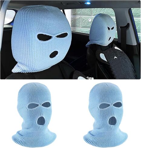 2 PCS Car Headrest Cover, Personalized Funny 3 Hole Auto Seat Full Face Mask Headcover, Ski Mask Wrap Protection for Front Seat Head Rest Decoration, Car Accessories (Pink) in Kuwait