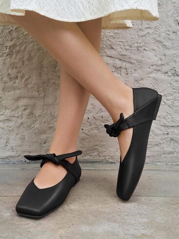 Coutgo Womens Mary Jane Flats Bow Square Toe Ballet Flats Dressy Comfortable Slip on Flat Shoes in Saudi Arabia