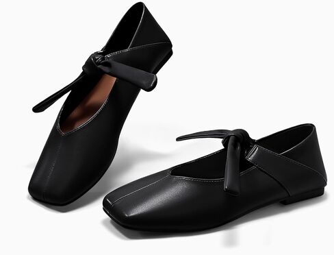 Coutgo Womens Mary Jane Flats Bow Square Toe Ballet Flats Dressy Comfortable Slip on Flat Shoes in Saudi Arabia