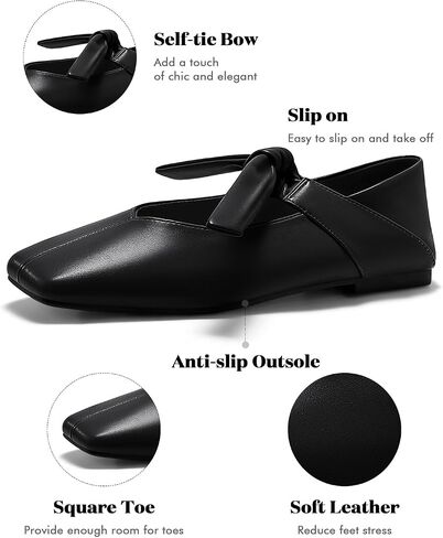 Coutgo Womens Mary Jane Flats Bow Square Toe Ballet Flats Dressy Comfortable Slip on Flat Shoes in Saudi Arabia