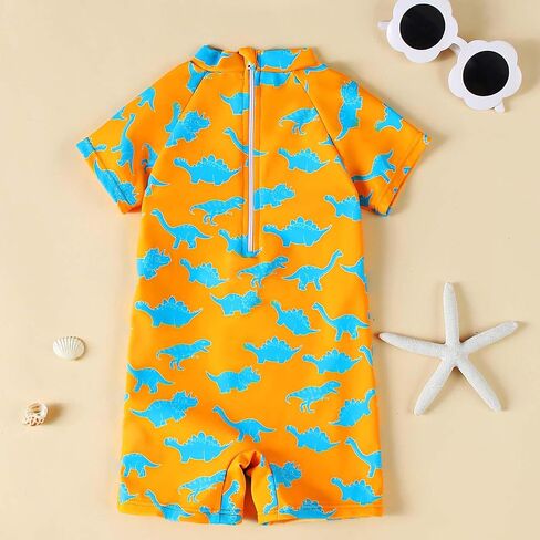 Toddler Boys One Piece Swimsuit Baby UPF 50+ Crab Cartoon Swimwear 3M-4T | Infant Boy Lovely Prints Rashguard Bathing Suit,Sun Protection,Short Sleeve,Zipper,Summer Beach Pool in Kuwait