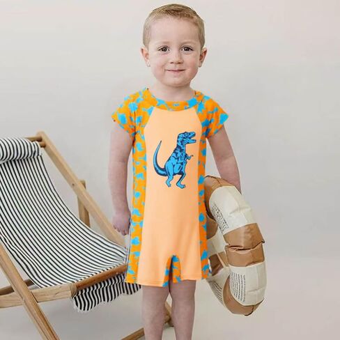 Toddler Boys One Piece Swimsuit Baby UPF 50+ Crab Cartoon Swimwear 3M-4T | Infant Boy Lovely Prints Rashguard Bathing Suit,Sun Protection,Short Sleeve,Zipper,Summer Beach Pool in Kuwait