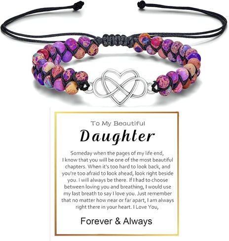 To My Daughter-Infinity Forever Love Heart Bracelet, Natural Emperor Stone Double Layer Purple Beaded Woven Wrap Bracelets Adjustable Mind Peace Gift Jewelry in Saudi Arabia
