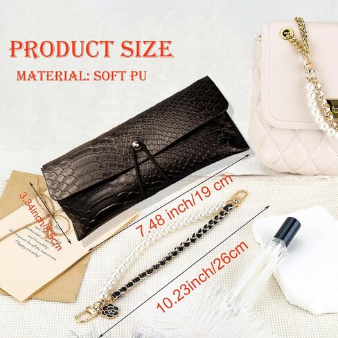 Soft Leather Glasses Bag, Glasses Case, Ladies' Portable Utra-Thin Sunglasses Cover With Pearl Chain in Kuwait