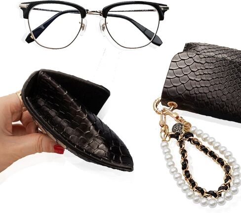 Soft Leather Glasses Bag, Glasses Case, Ladies' Portable Utra-Thin Sunglasses Cover With Pearl Chain in Kuwait