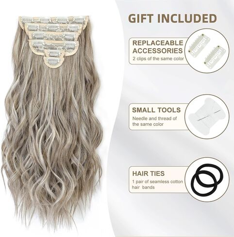 Clip in Hair Extensions, 6 PCS Natural & Soft Hair & Blends Well Hair Extensions, Lonng Wavy Hairpieces(20inch, 6pcs,Biscuit Brown) in Saudi Arabia