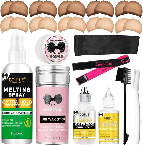 Wig Glue 1.34OZ, Waterproof Lace Front Wig Glue for Wigs with Tools and Hair Wax Stick (Wig Glue/Wig Glue Remover/Hair Wax Stick/Edge Control Wax/Elastic Band/Hair Dual Drush) in Saudi Arabia