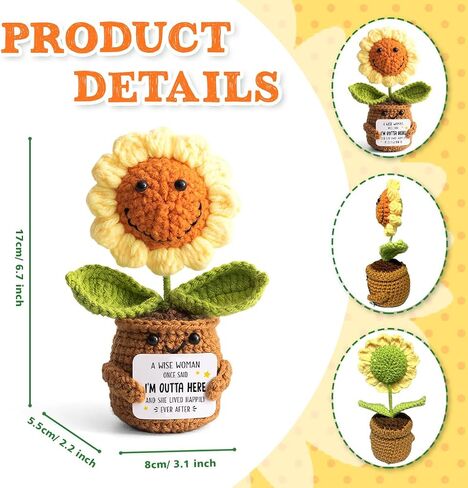 Funny Retirement Gifts for Women Mom Coworker Teacher - Mini Positive Sunflower Crochet A Wise Woman Once Said - Appreciation, Leaving, Farewell, Going Away Gifts for Friends, Employee in Saudi Arabia