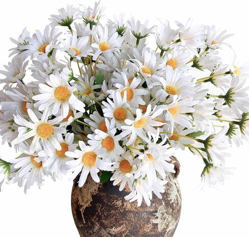 5 Bunches 16 inch - Realistic White Artificial Silk Daisy, Faux Wildflowers Bouquets with Stems for DIY Flower Arrangement Home Garden Wedding Decoration in Saudi Arabia