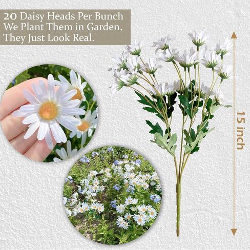 5 Bunches 16 inch - Realistic White Artificial Silk Daisy, Faux Wildflowers Bouquets with Stems for DIY Flower Arrangement Home Garden Wedding Decoration in Saudi Arabia