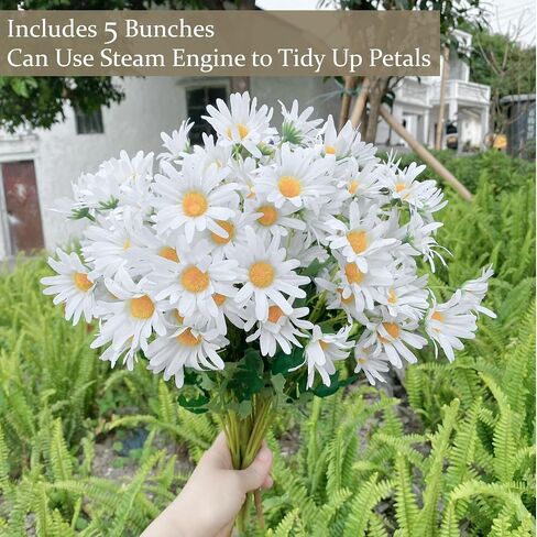 5 Bunches 16 inch - Realistic White Artificial Silk Daisy, Faux Wildflowers Bouquets with Stems for DIY Flower Arrangement Home Garden Wedding Decoration in Saudi Arabia