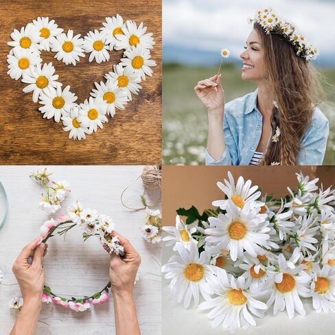 5 Bunches 16 inch - Realistic White Artificial Silk Daisy, Faux Wildflowers Bouquets with Stems for DIY Flower Arrangement Home Garden Wedding Decoration in Saudi Arabia