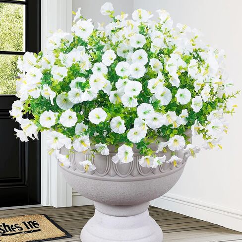 MARTINE MALL 12 Bundles Look Real Artificial Flowers for Outdoors, Realistic Fake Outdoor Flowers, UV Resistant Silk Petunia Flowers for Outside Faux Flowers Plants for Outdoor Porch, White in Kuwait