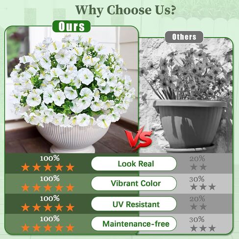MARTINE MALL 12 Bundles Look Real Artificial Flowers for Outdoors, Realistic Fake Outdoor Flowers, UV Resistant Silk Petunia Flowers for Outside Faux Flowers Plants for Outdoor Porch, White in Kuwait