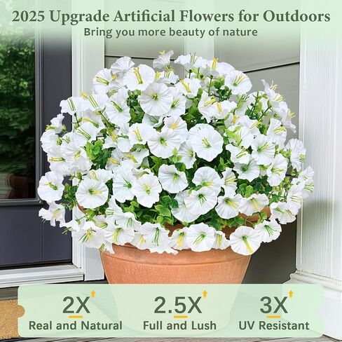 MARTINE MALL 12 Bundles Look Real Artificial Flowers for Outdoors, Realistic Fake Outdoor Flowers, UV Resistant Silk Petunia Flowers for Outside Faux Flowers Plants for Outdoor Porch, White in Kuwait