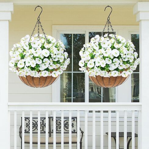 MARTINE MALL 12 Bundles Look Real Artificial Flowers for Outdoors, Realistic Fake Outdoor Flowers, UV Resistant Silk Petunia Flowers for Outside Faux Flowers Plants for Outdoor Porch, White in Kuwait