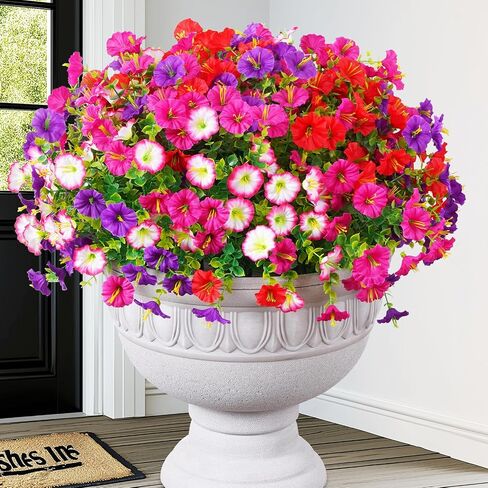 MARTINE MALL 12 Bundles Look Real Artificial Flowers for Outdoors, Realistic Fake Outdoor Flowers, UV Resistant Silk Petunia Flowers for Outside Faux Flowers Plants for Outdoor Porch, White in Kuwait