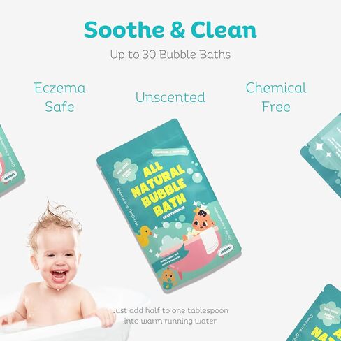 CrazyBubbles All Natural Bubble Bath for Kids & Baby, Hypoallergenic Bubble Bath Kids with Sensitive Skin, Gentle Eczema Safe Baby Essentials, Unscented Powder Mix with Colloidal Oats, Up to 30 Baths in Saudi Arabia