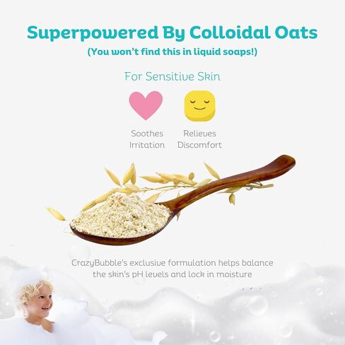 CrazyBubbles All Natural Bubble Bath for Kids & Baby, Hypoallergenic Bubble Bath Kids with Sensitive Skin, Gentle Eczema Safe Baby Essentials, Unscented Powder Mix with Colloidal Oats, Up to 30 Baths in Saudi Arabia