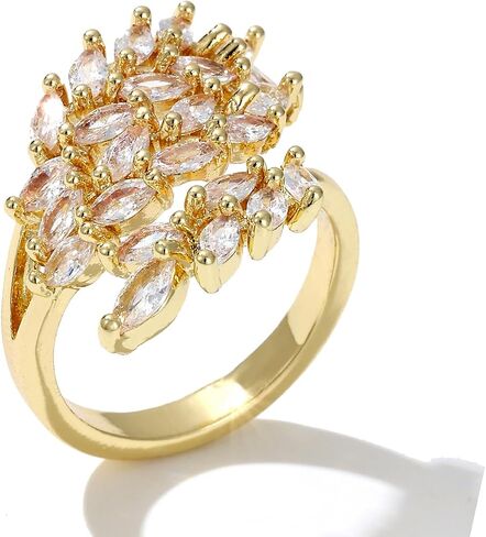 18K Gold Plated Cubiz Zirconia Wedding Engagement Wide Adjustable Band Ring for Women in Kuwait