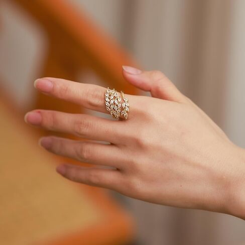 18K Gold Plated Cubiz Zirconia Wedding Engagement Wide Adjustable Band Ring for Women in Kuwait