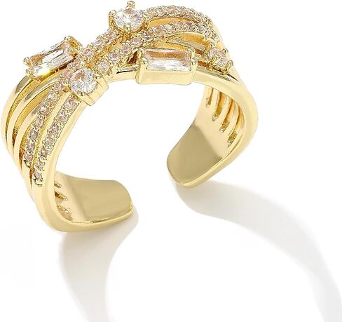18K Gold Plated Cubiz Zirconia Wedding Engagement Wide Adjustable Band Ring for Women in Kuwait