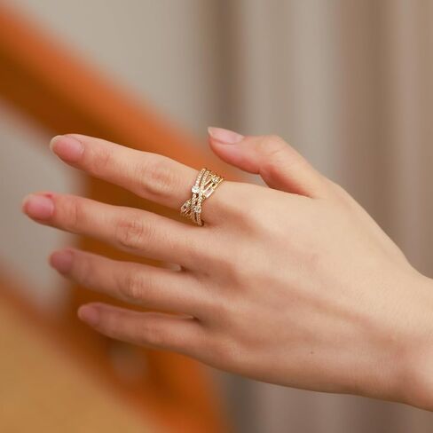 18K Gold Plated Cubiz Zirconia Wedding Engagement Wide Adjustable Band Ring for Women in Kuwait